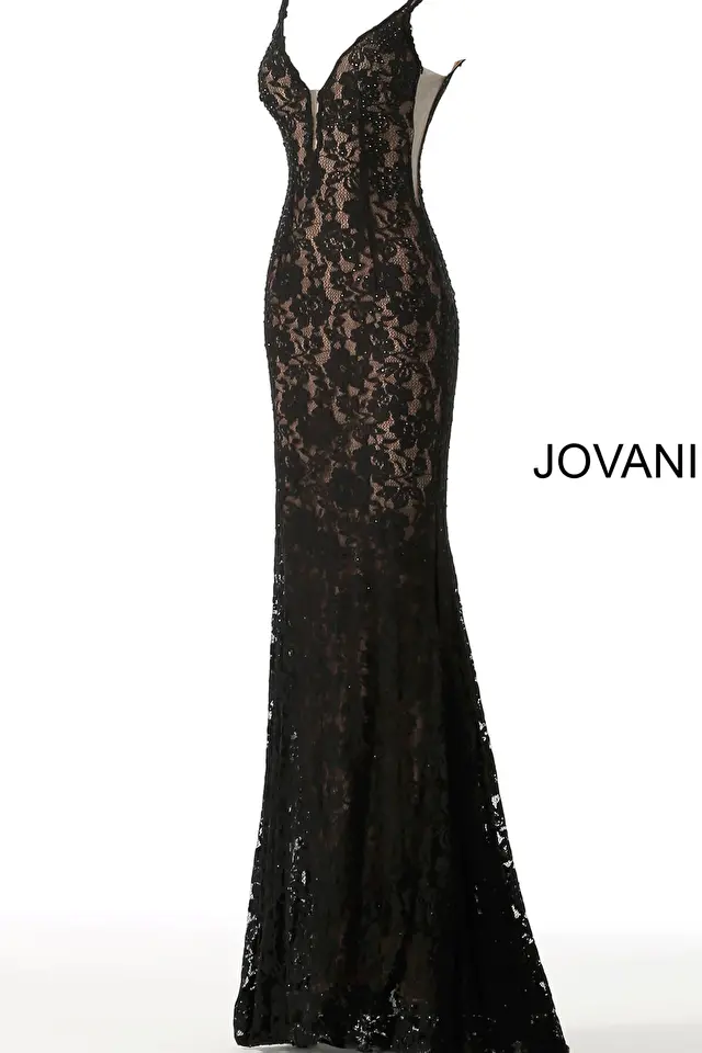 black lace with heat set stones prom dress 48994